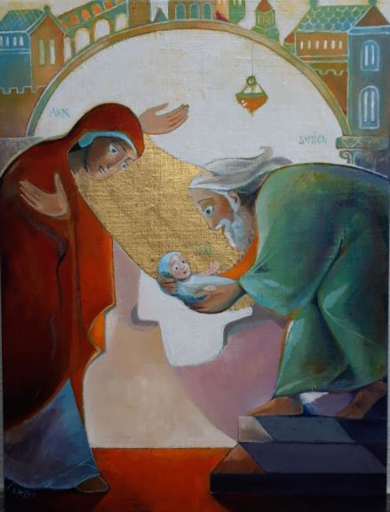 Icône représentant Anne et Syméon de Soeur Claire - paroisse St Christophe de Javel